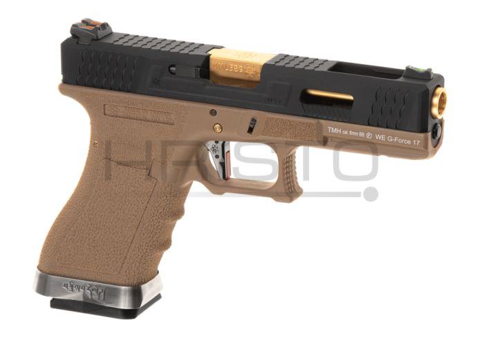 Airsoft pištolj WE G Force 17 BK Gold cijev Metal Version GBB gas blo