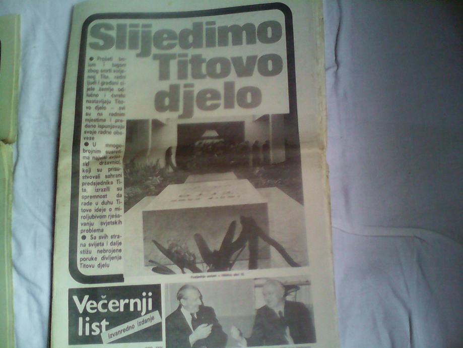 VECERNJI LIST U POVODU SMRTI DRUGA TITA 5 5 11 5 1980G