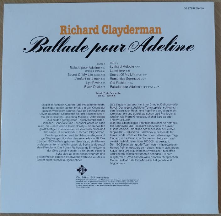 Gramofonska Lp Plo A Richard Clayderman Ballade Pour Adeline