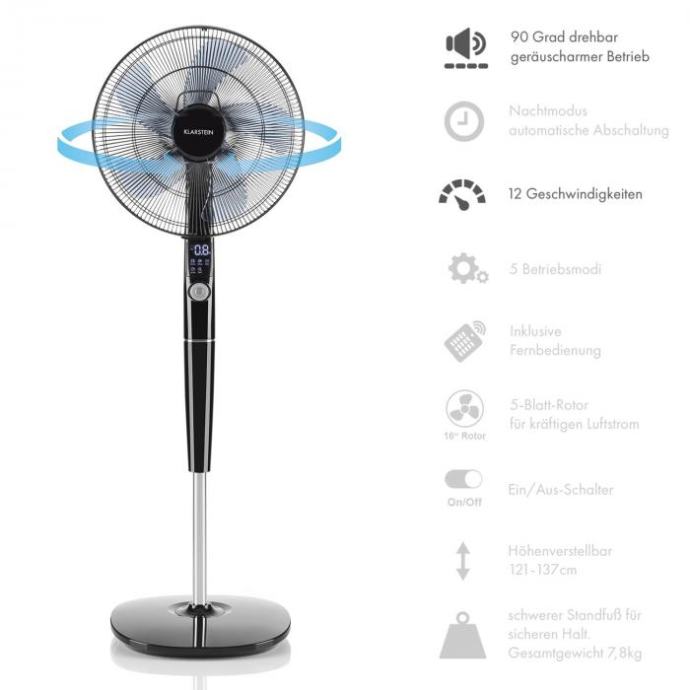 Klarstein Silent Storm stojeći ventilator Crna NOVO