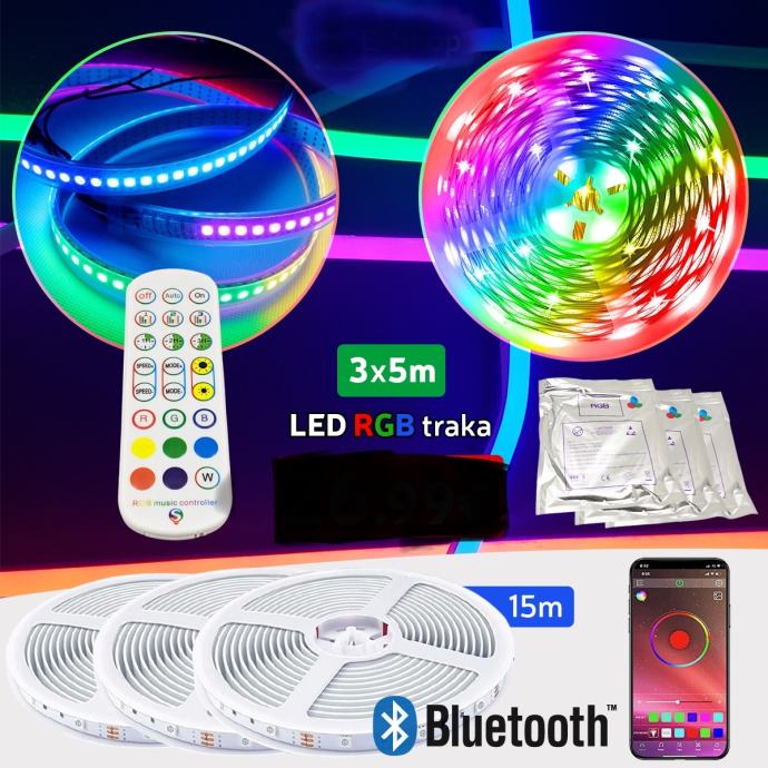 LED RGB TRAKA SET 15M 3x5M 5050 SA DALJINSKIM