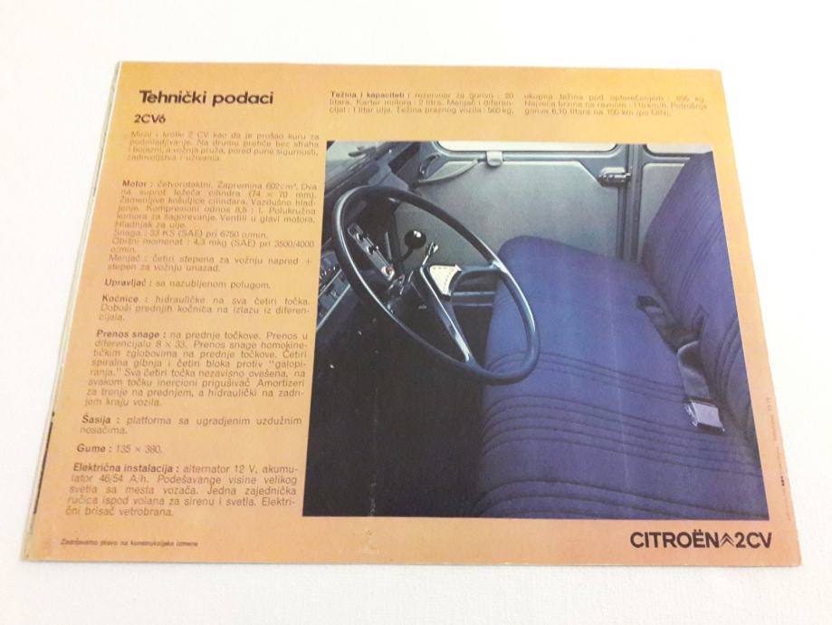 ORIGINAL PROSPEKT SPAČEK CITROEN 2 CV 6 iz 10 1971 god Koper BROCHURE