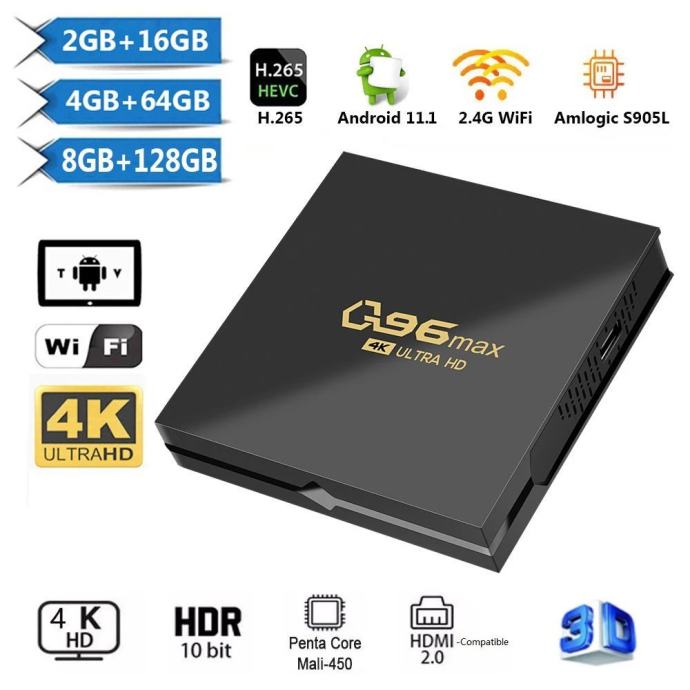 Q96 MAX Android 11 1 AmLogic S905L 4K TV Box Model S 8gb RAM 128GB ROM