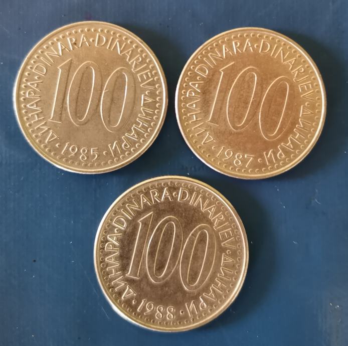 KOVANICA 100 DINARA SFRJ 1985 1987 1988 LOT OD 3 KOMADA