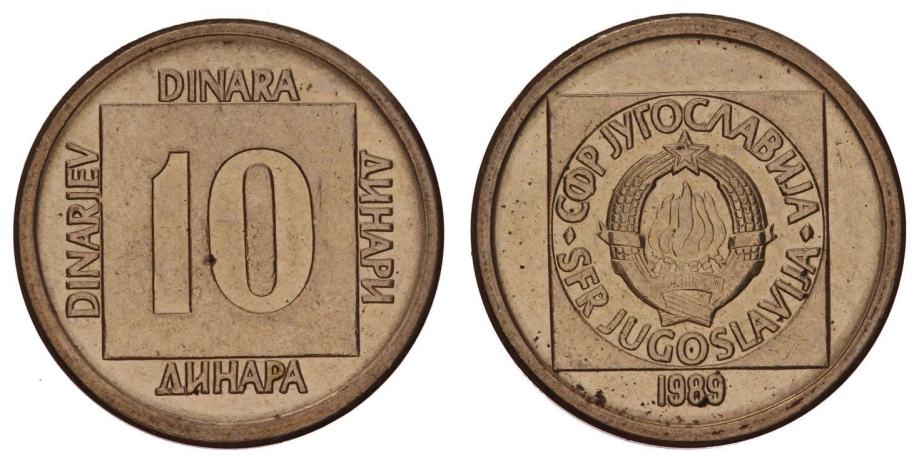 YUGOSLAVIA 10 Dinara 1989 XF Ref Br K 000 220