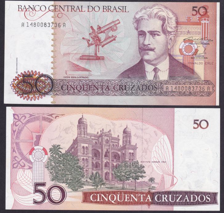 BRASIL BRAZIL 50 CRUZADOS ND 1986 88 UNC