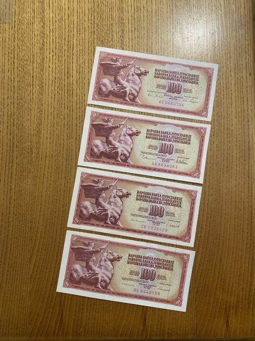 Jugoslavija 100 Dinara 1 8 1965 12 8 1978 4 11 1981 16 5 86 UNC Kvalit