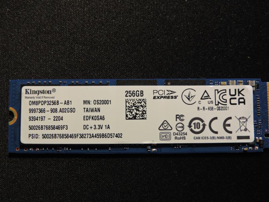 SSD 256GB Kingston OM8PDP3256B 3D TLC M 2 2280 NVMe PCIe Gen 3 X4 40