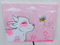 Kravica i pčela,akril na platnu,30x40cm