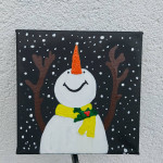 Snjegović, akril na platnu sa okvirom, 20x20cm