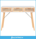 Konzolni stol bijeli 105 x 30 x 75 cm borovina i prirodni ratan - NOVO
