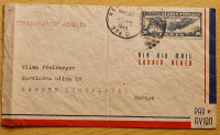 Stara koverta Transatlantic Airmail 1940. New York to Zagreb