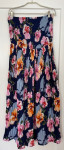 Maxi haljina ljetna M/L cvjetni uzorak na plavom plise falde do poda