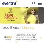 Lepa Brena Arena ZG 10.12. 4 ulaznice