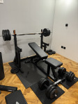 Squat/dip rack + bench klupa sa šipkom + 90 kg utega!