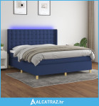 Krevet box spring s madracem LED plavi 160x200 cm od tkanine - NOVO
