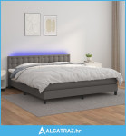 Krevet box spring s madracem LED sivi 160x200cm od umjetne kože - NOVO