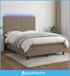 Krevet box spring s madracem LED smeđesivi 140x190 cm tkanina - NOVO