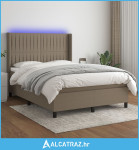 Krevet box spring s madracem LED smeđesivi 140x190 cm tkanina - NOVO