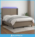 Krevet box spring s madracem LED smeđesivi 140x190 cm tkanina - NOVO