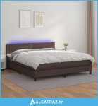 Krevet box spring s madracem LED smeđi 180x200 cm umjetna koža - NOVO