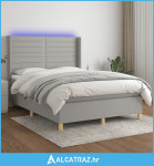 Krevet box spring s madracem LED svjetlosivi 140x190 cm tkanina - NOVO