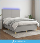 Krevet box spring s madracem LED svjetlosivi 140x200 cm tkanina - NOVO