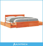 Krevet s ladicama i madracem voštano smeđi 200x200 cm borovina - NOVO