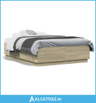 Okvir za krevet s LED svjetlima boja hrasta 140 x 190 cm drveni - NOVO