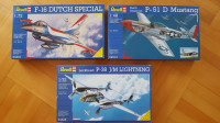 MAKETE AVIONA REVELL  F 16, P 51 MUSTANG , PM 38 J/M LIGHTNING - NOVO