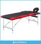 Sklopivi masažni stol s 2 zone aluminijski crno-crveni - NOVO