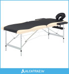 Sklopivi stol za masažu s 2 zone aluminijski crni i bež - NOVO