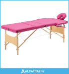 Sklopivi stol za masažu s 3 zone drveni ružičasti - NOVO