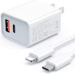 Powlaken iPhone 12 Charger, 18W 2 Port Fast Charger with QC 3.0 USB C