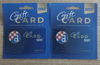 2x Dinamo Zagreb Gift Cards/Poklon kartice vrijednost 130 € (2x 500 kn