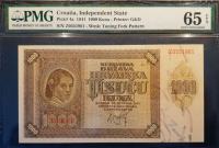 CROATIA 1000 KUNA 1941 PMG 65 EPQ GEM UNC