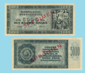 jugoslavia 5000 dinara 1950  specimen