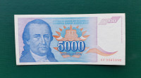 JUGOSLAVIJA,5000  DINARA 1994.