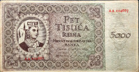 NEZAVISNA DRŽAVA HRVATSKA 5000 KUNA 1943.