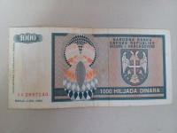 Novčanica 1000 dinara ("Srpska republika BiH", 1992. Banja Luka)