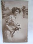 Lady whit flowers 44 Old art deco postcard 1913. -razglednica putovala