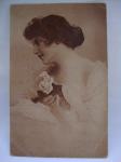 Old postcard art  deco Lady whit Roses - Stara razglednica - dopisnica