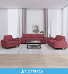 3-dijelni set sofa crvena boja vina od tkanine - NOVO