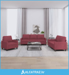 3-dijelni set sofa s jastucima crvena boja vina od tkanine - NOVO