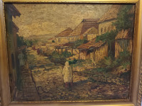 ANTIKNO ULJE NA KAŠIRANOM PLATNU,"ČARŠIJA",1934 G.,ORIGINALAN OKVIR