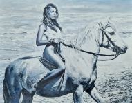 Ivan Vlašić "Djevojka na konju na obali u sivom"ulje na platnu 70x90cm