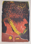 Miroslav Šutej "Lice naoružano s pištoljem " linorez 50x35cm; iz 1959