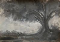 Mračno stablo - gvaš na papiru - tonalistička slika u prodaji - tamno
