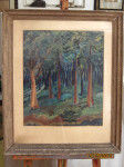 slika, tehnika akvarel, autor nepoznat, šuma, uokvirena, potpisana