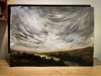 Ulje na papiru - mračni pejzaž s oblacima - umjetnička slika u prodaji